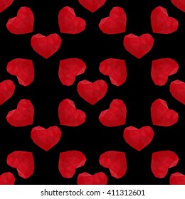 seamless low poly hearts icon on black background. vector illustration