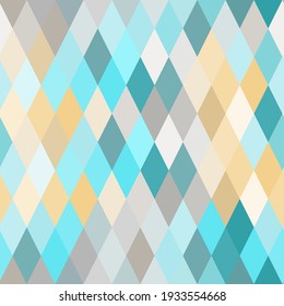 Seamless lozenge pattern of blue, turquoise, yellow colors. Rhombus repeating background for wrapping paper, surface design and other design projects