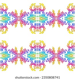 Seamless Luxurious 3D emboss nature batik ethnic dayak borneo gradient flower and leaf art design pattern 