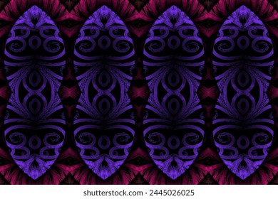 Seamless luxurious batik ethnic dayak traditional Java indonesia with beautiful flowers line art gradient design