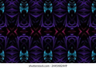 Seamless luxurious batik ethnic dayak traditional Java indonesia with beautiful flowers line art gradient design