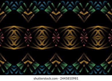 Seamless luxurious batik ethnic dayak traditional Java indonesia with beautiful flowers line art gradient design