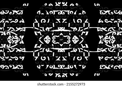 seamless luxurious Black and white circular circle  line art pattern of indonesian culture traditional tenun batik ethnic dayak ornament for wallpaper ads background 