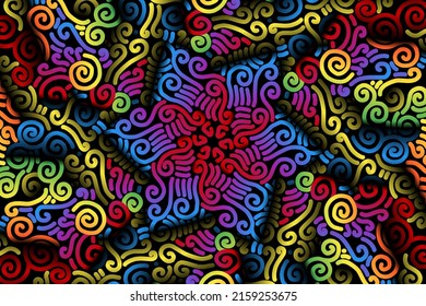 seamless luxurious colourful circular circle  line art pattern of indonesian culture traditional tenun batik ethnic dayak ornament for wallpaper ads background 