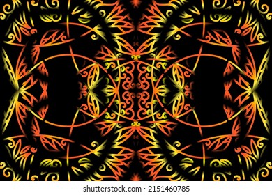 seamless luxurious Golden gold caleidoscope gradient flower and leaf line art pattern of indonesian culture traditional tenun batik ethnic dayak ornament for wallpaper ads background 