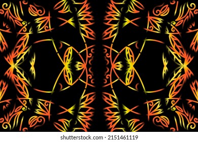 seamless luxurious Golden gold caleidoscope gradient flower and leaf line art pattern of indonesian culture traditional tenun batik ethnic dayak ornament for wallpaper ads background 