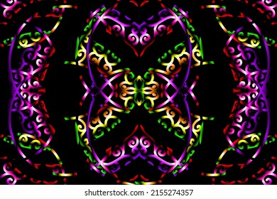 nahtlos luxuriöser violetter Farbverlauf-Rundkreisbogen-Kunstmuster der indonesischen Kultur traditionelle tenun batik ethnische Dayak-Ornament für Tapeten-Hintergrund 