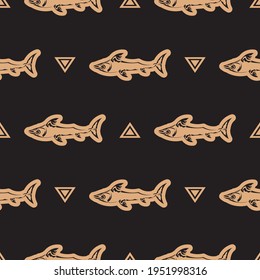 Seamless luxury dark pattern with sharks. Good for clothing and textiles. Vector 