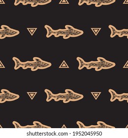 Patrón oscuro de lujo sin foco con tiburones. Bien por la ropa y los textiles. Ilustración vectorial.