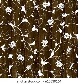 Seamless luxury floral pattern on wood background