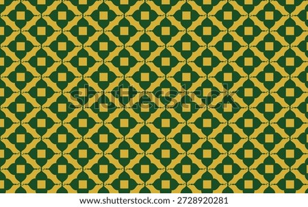 Seamless Luxury Geometric Pattern with Golden Floral Ornaments on Dark Green Background, Traditional Islamic or Arabic Style Damask Wallpaper for Elegant Branding and Textile Design