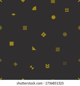 Seamless luxury gold and black memphis style pattern for textile, print, wrapping paper. Geometric shapes black background