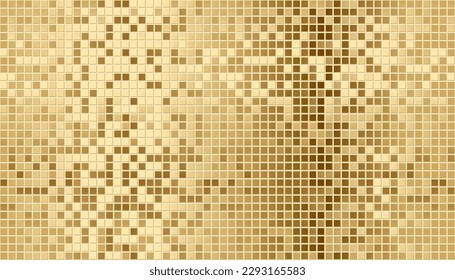 Seamless luxury gold mosaic ceramic tiles pattern. Vector light grey wall cladding for pool, bathroom or kitchen background. Wallpaper swatch, wrapping paper, web page fill