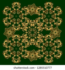 Seamless luxury gold patern with triangular scales. Vector green background with golden elements for your creativity.