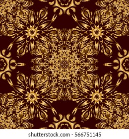 Seamless luxury gold patern with triangular scales. Vector brown background with golden elements for your creativity.