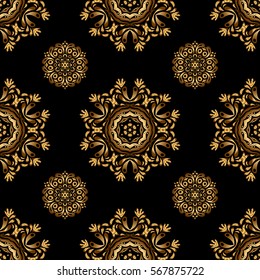 Seamless luxury gold patern with triangular scales. Vector black background with golden elements for your creativity.