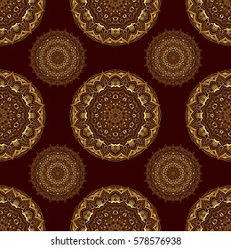 Seamless luxury gold patern with triangular scales. Vector brown background with golden elements for your creativity.