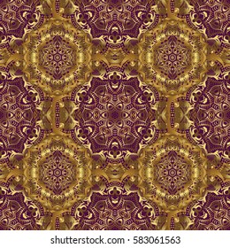 Seamless luxury gold patern with triangular scales. Vector purple background with golden elements for your creativity.