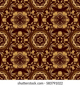Seamless luxury gold patern with triangular scales. Vector brown background with golden elements for your creativity.