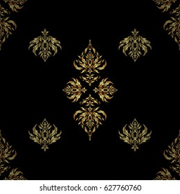 Seamless luxury gold patern with triangular scales. Vector black background with golden elements for your creativity.