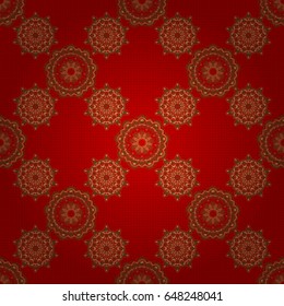 Seamless luxury gold patern with triangular scales. Vector red background with golden elements for your creativity.