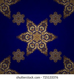Seamless luxury gold patern with triangular scales. Vector blue background with golden elements for your creativity.
