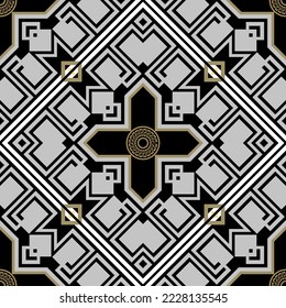 Lujoso diseño griego. Fondo vector de repetición elegante. Fondo geométrico moderno. Hermoso estilo étnico adornado con adornos. Crudos griegos, círculos, mandalas. Textura sin fin.
