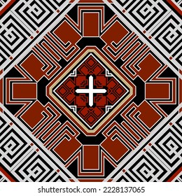 Lujoso diseño griego. Fondo vector de repetición elegante. Fondo geométrico moderno. Hermosos adornos blancos negros rojos. Cruces, cruces, líneas, hombus, formas griegas. Textura sin fin.
