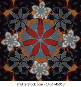Seamless luxury motley patern with triangular scales. Vector pattern with brown, black and blue elements for your creativity.