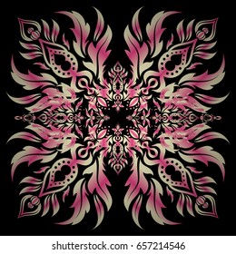 Seamless luxury motley patern with triangular scales. Vector black background with beige and pink elements for your creativity.