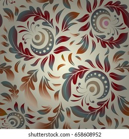 Seamless luxury motley patern with triangular scales. Vector white background with beige and red elements for your creativity.