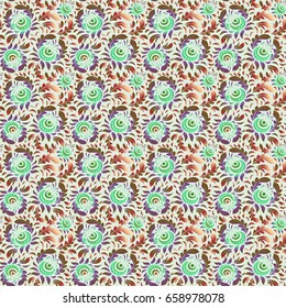 Seamless luxury motley patern with triangular scales. Vector pattern with green, beige and red elements for your creativity.