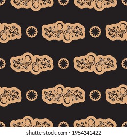 Seamless luxury pattern with flowers and monograms in Simple style.