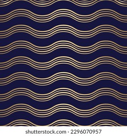 Patrón de lujo sin inconvenientes con línea ondulada dorada sobre fondo azul.Ilustración vectorial para envolver papel, textil, papel de pared, tarjeta e impresión.