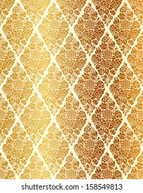 Seamless luxury vector vintage pattern with stylized flowers bouquets of roses, hydrangeas and anemones. Golden bouquets on a beige background.