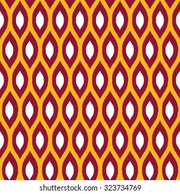 Seamless luxury vinous red and yellow enhanced ikat ogee pattern vector