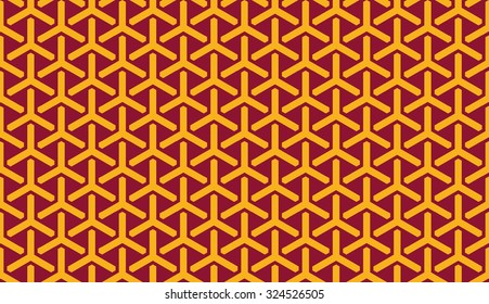 Seamless luxury vinous red and yellow isometric overlapping tridents pattern vector