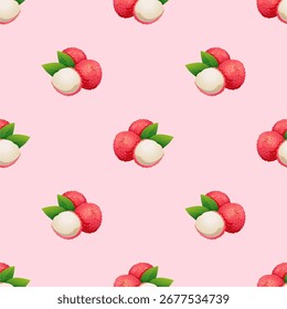 Seamless Lychee Fruit Pattern on Pink Background