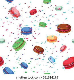 Seamless macaroons pattern. Colorful macaroons with sprinkles pattern.