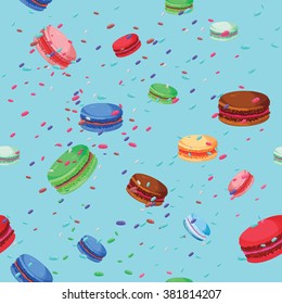 Seamless macaroons pattern. Colorful macaroons with sprinkles pattern.
