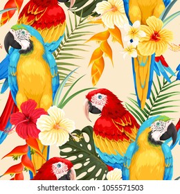 Seamless macaw and flowers