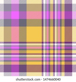 Seamless madras plaid pattern in pinkish purple, gray and orange. 