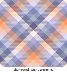 Seamless madras plaid pattern in purple, blue, orange and cream.