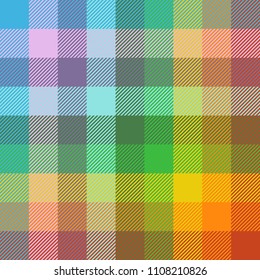 Seamless madras plaid pattern. Rainbow checkers print.