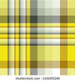 Seamless madras plaid pattern in yellow, brown, black, gray and white