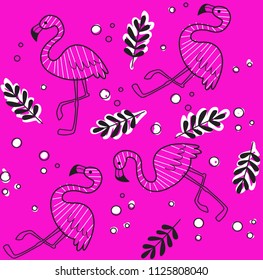 Seamless magenta flamingo pattern vector