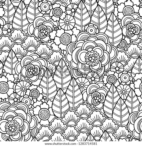 Seamless Magic Garden Pattern Doodle Style Stock Vector Royalty Free