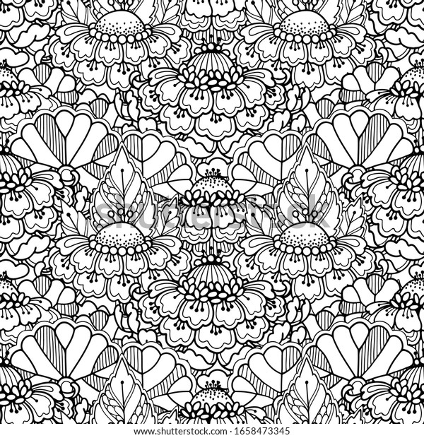 Seamless Magic Garden Pattern Doodle Style Stock Vector Royalty Free