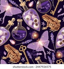 Seamless magic pattern with supply for witchcraft