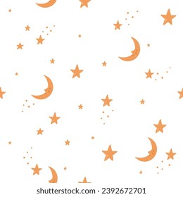Seamless magical baby pattern with crescent and stars. Vector cute baby illustration